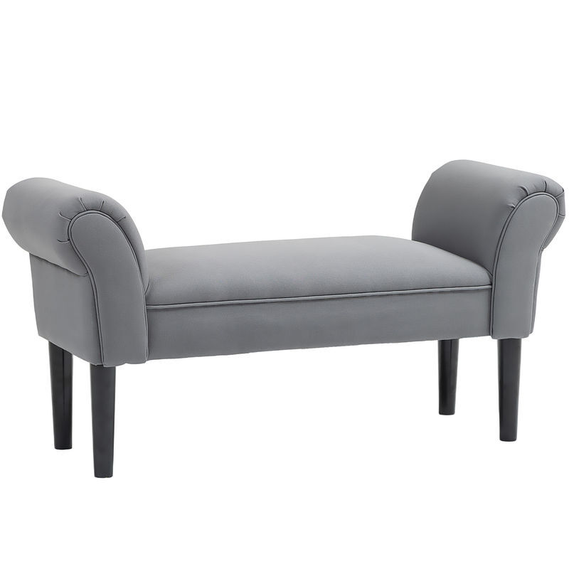 Homcom banco pie de cama, taburete pie de cama tapizado en lino sintético con patas de madera, reposabrazos y asiento acolchado, estilo moderno, banco para dormitorio, entrada, pasillo, gris oscuro