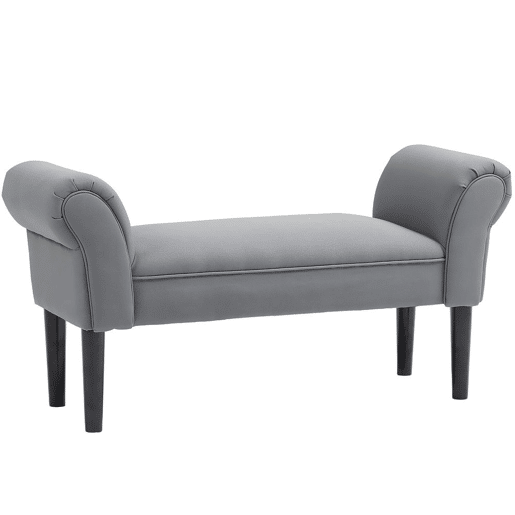 HOMCOM Banco para Pé de Cama Banco Estofado em Linho Sintético com Pés de Madeira Braços e Assento Acolchoado Estilo Moderno para Quarto Entrada Corredor Cinzento Escuro