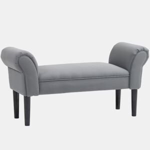 HOMCOM Banco para Pé de Cama Banco Estofado em Linho Sintético com Pés de Madeira Braços e Assento Acolchoado Estilo Moderno para Quarto Entrada Corredor Cinzento Escuro