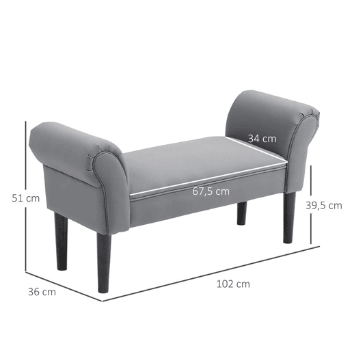 HOMCOM Banco para Pé de Cama Banco Estofado em Linho Sintético com Pés de Madeira Braços e Assento Acolchoado Estilo Moderno para Quarto Entrada Corredor Cinzento Escuro