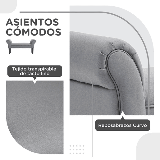 HOMCOM Banco para Pé de Cama Banco Estofado em Linho Sintético com Pés de Madeira Braços e Assento Acolchoado Estilo Moderno para Quarto Entrada Corredor Cinzento Escuro