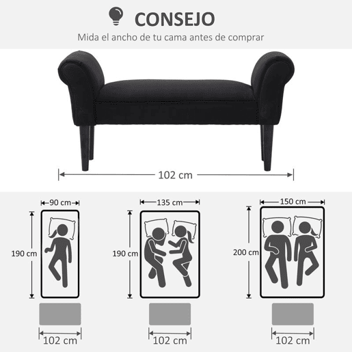 HOMCOM Banco para Pé de Cama Banco Estofado em Linho Sintético com Pés de Madeira Braços e Assento Acolchoado Estilo Moderno para Quarto Entrada Corredor Cinzento Escuro