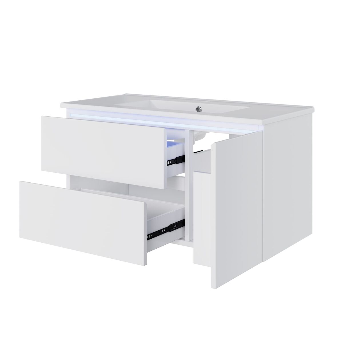 Mueble de baño suspendido 91x46,5x50,5cm - led sensor, 2 cajones, lavabo cerámico - blanco