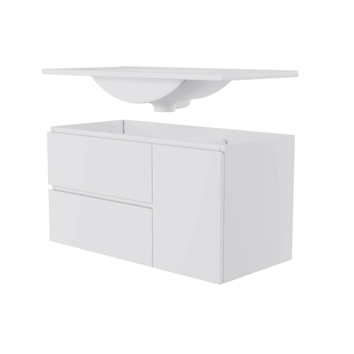 Móvel de casa de banho suspenso 91x46,5x50,5 cm - Sensor LED, 2 gavetas, lavatório cerâmico - Branco