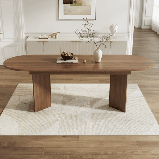 Mesa de jantar extensível 160200x90 cm - 6-8 pessoas, cantos arredondados, estilo simples - Nogueira