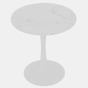Mesa de café 70 cm - estilo mid-century, tampo redondo em mármore branco, para 2-4 pessoas - Branco