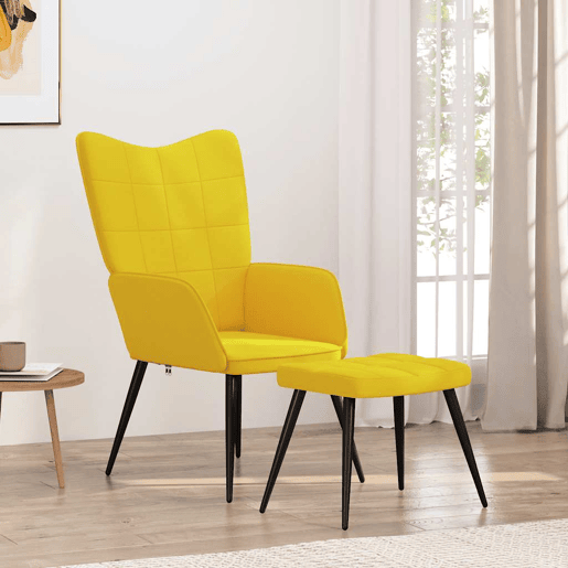 vidaXL Cadeira de descanso com banco tecido amarelo mostarda