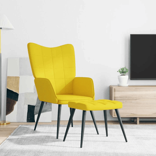 vidaXL Cadeira de descanso com banco tecido amarelo mostarda