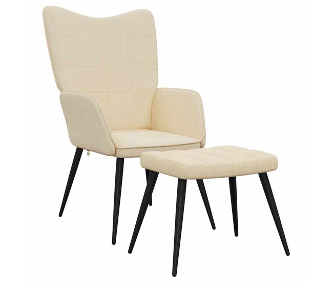 Vidaxl sillón de relax con reposapiés de tela color crema