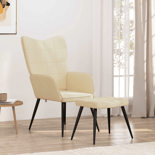 vidaXL Cadeira de descanso com banco tecido cor creme