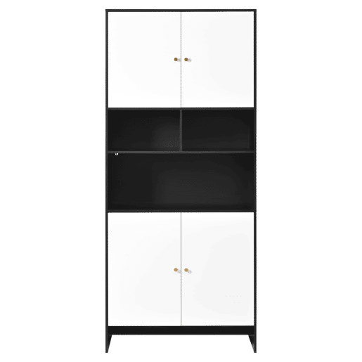 Aparador 80x40x185 cm - 4 portas 3 prateleiras abertas em madeira - Branco e Preto