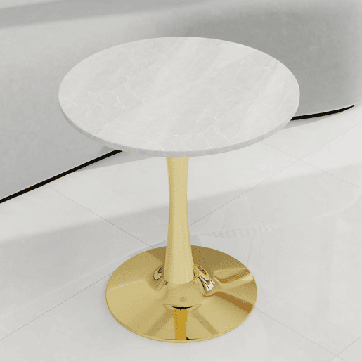 Mesa de centro 70 cm - estilo mid-century, tampo redondo em mármore - dourado e branco