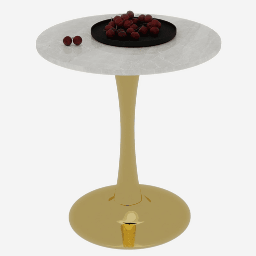 Mesa de centro 70 cm - estilo mid-century, tampo redondo em mármore - dourado e branco