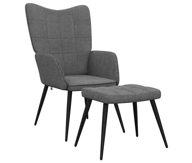 Vidaxl sillón de relax con taburete tela gris oscuro