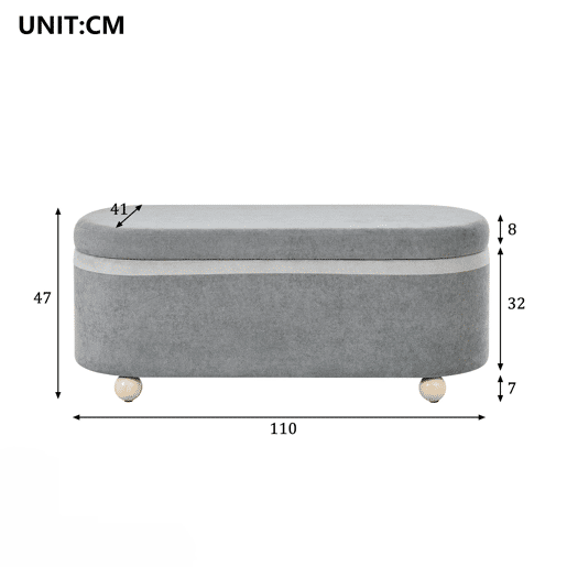 Banco baú 110x41x47 cm - com arrumação e estofamento felpudo - Cinza