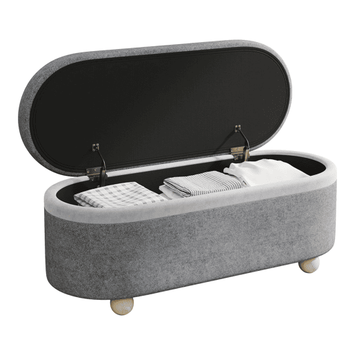 Banco baú 110x41x47 cm - com arrumação e estofamento felpudo - Cinza