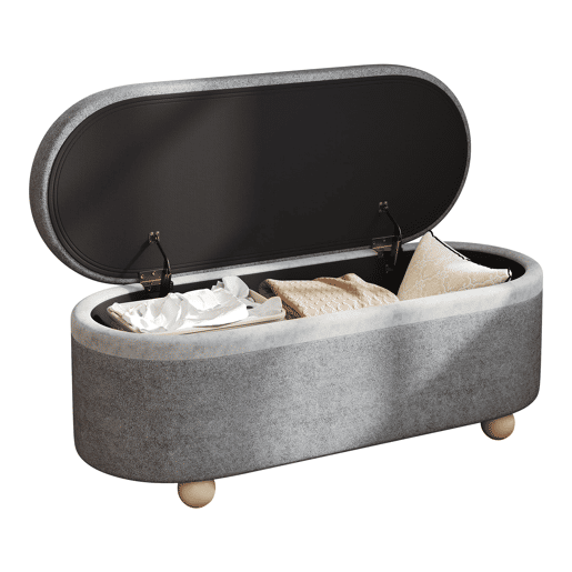 Banco baú 110x41x47 cm - com arrumação e estofamento felpudo - Cinza