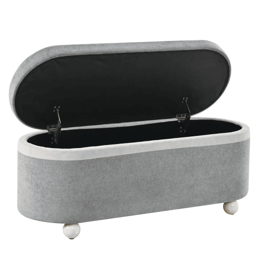 Banco baú 110x41x47 cm - com arrumação e estofamento felpudo - Cinza