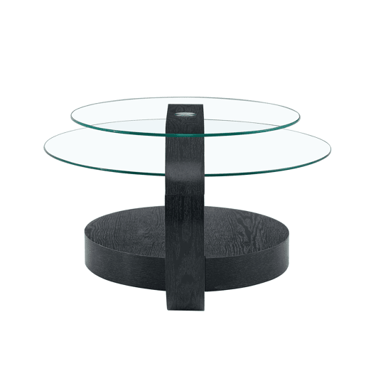Mesa de centro com 2 níveis - Vidro de segurança, design minimalista, MDF preto + transparente