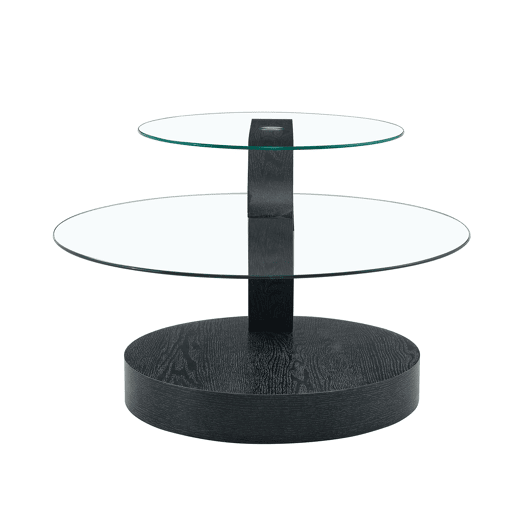 Mesa de centro com 2 níveis - Vidro de segurança, design minimalista, MDF preto + transparente