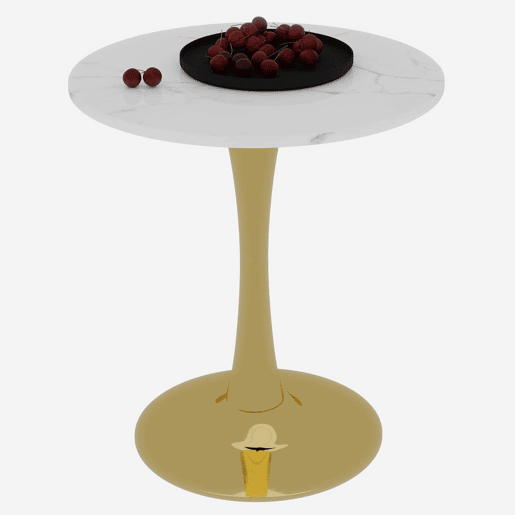 Mesa de centro 70 cm - estilo mid-century, mármore redondo, para 2-4 pessoas - douradobranco