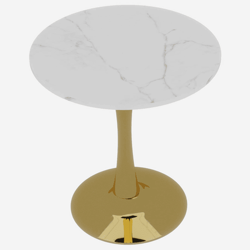 Mesa de centro 70 cm - estilo mid-century, mármore redondo, para 2-4 pessoas - douradobranco