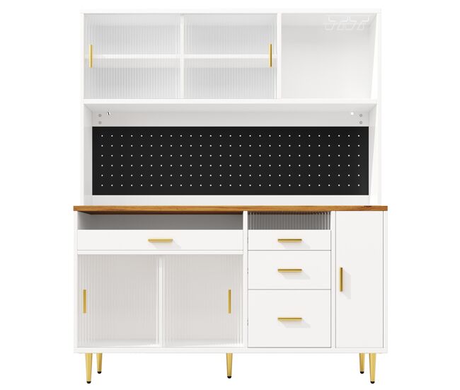 Armario alto salón 145x24x171 cm - con led y estantes tipo panel perforado - blanco
