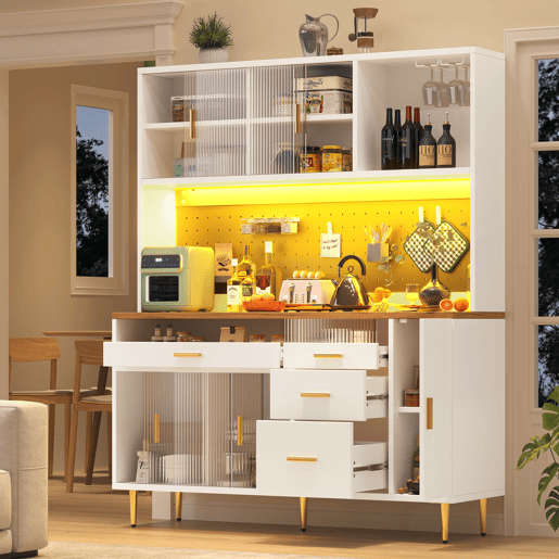 Armário alto para sala 145x24x171 cm - com LED e prateleiras tipo painel perfurado - Branco Armário alto para sala 145x24x171 cm - com LED e prateleiras tipo painel perfurado - Branco