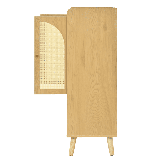 Aparador 60x40x121 cm - 2 portas de rattan, 2 compartimentos abertos, madeira - Natural Aparador 60x40x121 cm - 2 portas de rattan, 2 compartimentos abertos, madeira - Natural