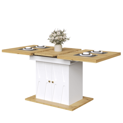 Mesa extensÃvel 110-140x70x76,5 cm - MDF com relevo e acabamento em madeira - Branco Mesa extensÃvel 110-140x70x76,5 cm - MDF com relevo e acabamento em madeira - Branco