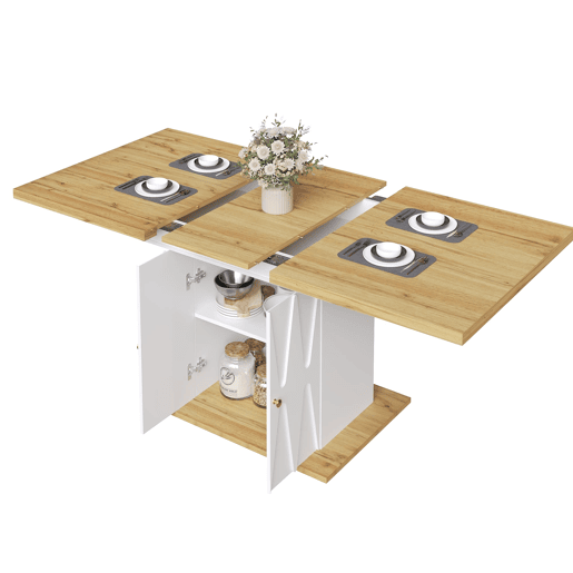 Mesa extensÃvel 110-140x70x76,5 cm - MDF com relevo e acabamento em madeira - Branco Mesa extensÃvel 110-140x70x76,5 cm - MDF com relevo e acabamento em madeira - Branco