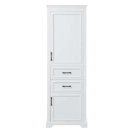 Armário alto de casa de banho 60x40x180 cm - 2 gavetas, prateleiras ajustáveis, fecho suave - branco