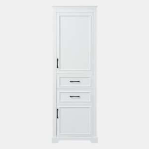 Armário alto de casa de banho 60x40x180 cm - 2 gavetas, prateleiras ajustáveis, fecho suave - branco