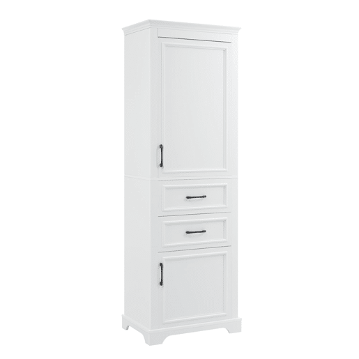 Armário alto de casa de banho 60x40x180 cm - 2 gavetas, prateleiras ajustáveis, fecho suave - branco