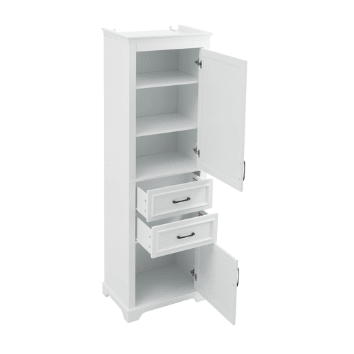 Armário alto de casa de banho 60x40x180 cm - 2 gavetas, prateleiras ajustáveis, fecho suave - branco