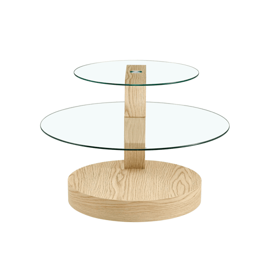 Mesa de centro com 2 níveis - vidro de segurança, estrutura em MDF, design minimalista - TransparenteMadeira