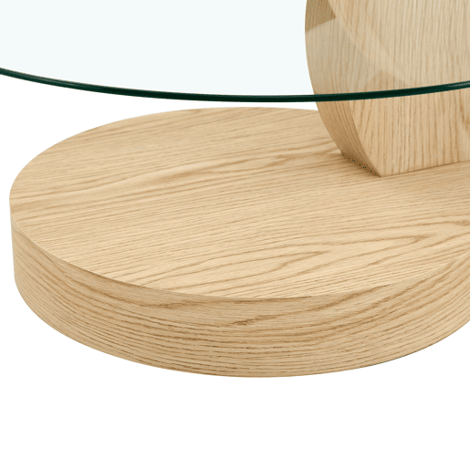 Mesa de centro com 2 níveis - vidro de segurança, estrutura em MDF, design minimalista - TransparenteMadeira