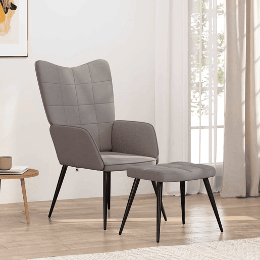 vidaXL Cadeira de descanso com banco tecido cinzento-acastanhado
