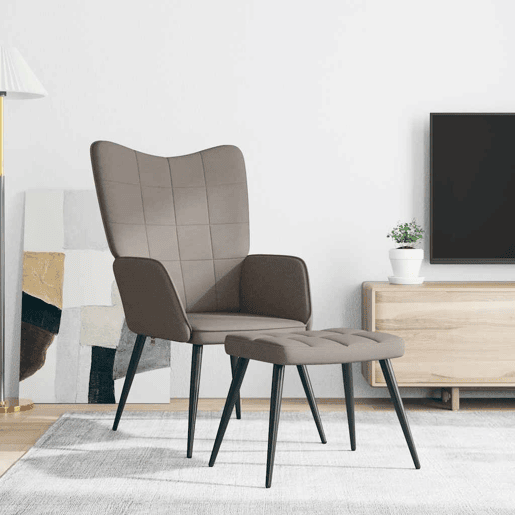 vidaXL Cadeira de descanso com banco tecido cinzento-acastanhado