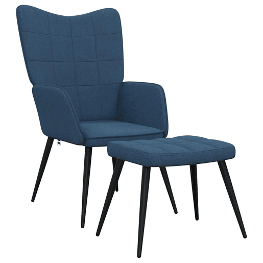 vidaXL Cadeira de descanso com banco tecido azul