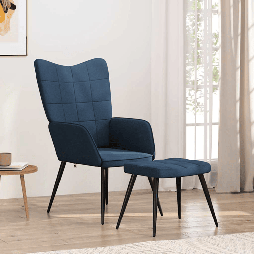 vidaXL Cadeira de descanso com banco tecido azul