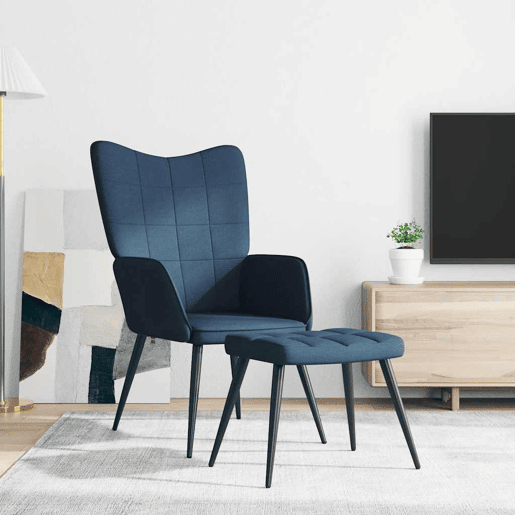 vidaXL Cadeira de descanso com banco tecido azul