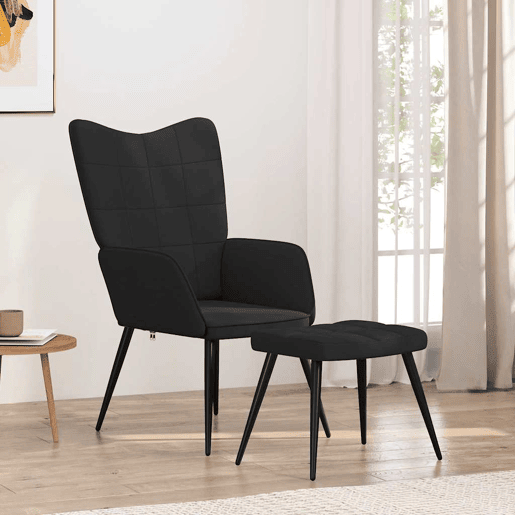 vidaXL Cadeira de descanso com banco tecido preto