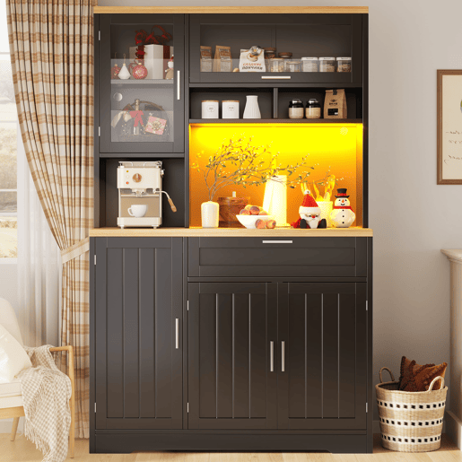 Armário alto LED 104x40x180 cm - Vitrine moderna para cozinha e sala - Preto Armário alto LED 104x40x180 cm - Vitrine moderna para cozinha e sala - Preto