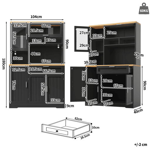 Armário alto LED 104x40x180 cm - Vitrine moderna para cozinha e sala - Preto Armário alto LED 104x40x180 cm - Vitrine moderna para cozinha e sala - Preto