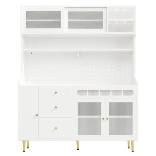 Armário alto para sala 145x39x171 cm - prateleiras ajustáveis, LED, gaveta com garrafeira - branco