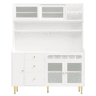 Armário alto para sala 145x39x171 cm - prateleiras ajustáveis, LED, gaveta com garrafeira - branco