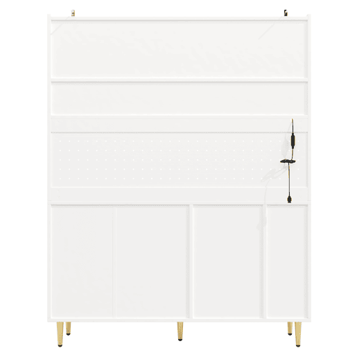 Armário alto para sala 145x39x171 cm - prateleiras ajustáveis, LED, gaveta com garrafeira - branco