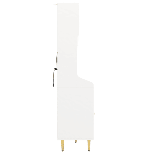 Armário alto para sala 145x39x171 cm - prateleiras ajustáveis, LED, gaveta com garrafeira - branco