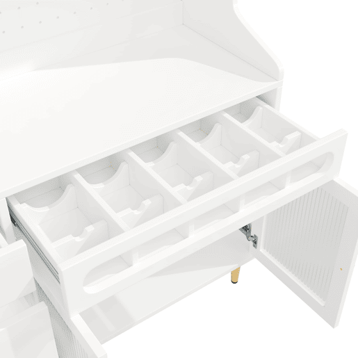 Armário alto para sala 145x39x171 cm - prateleiras ajustáveis, LED, gaveta com garrafeira - branco